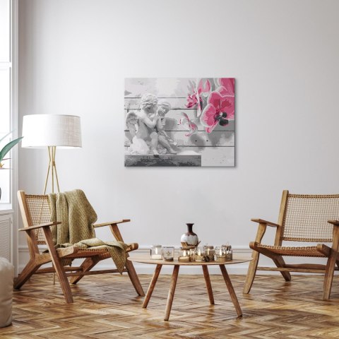 Obraz do samodzielnego malowania - Aniołki (różowa orchidea) 50x40