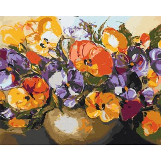 Obraz do samodzielnego malowania - Bratki w wazonie 50x40