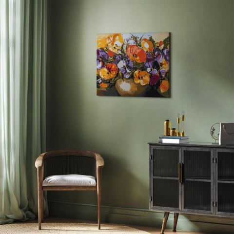 Obraz do samodzielnego malowania - Bratki w wazonie 50x40