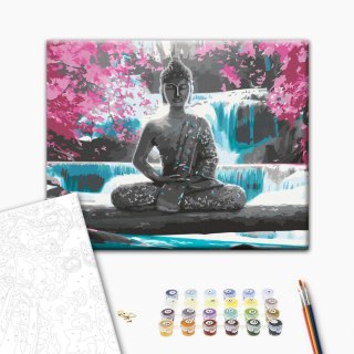 Obraz do samodzielnego malowania - Budda i wodospad 50x40
