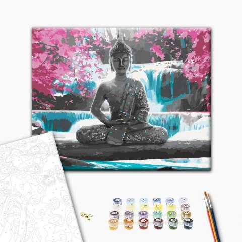 Obraz do samodzielnego malowania - Budda i wodospad 50x40