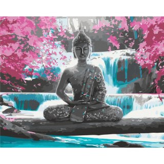 Obraz do samodzielnego malowania - Budda i wodospad 50x40