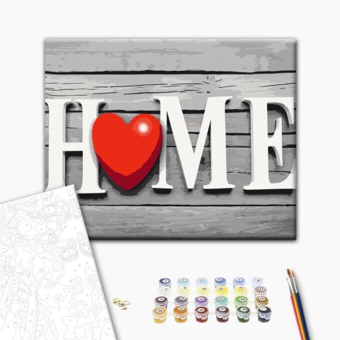 Obraz do samodzielnego malowania - Home z czerwonym sercem 50x40