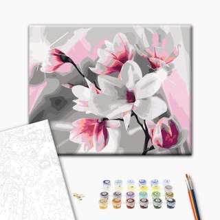 Obraz do samodzielnego malowania - Magnolia (szare tło) 50x40