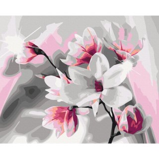Obraz do samodzielnego malowania - Magnolia (szare tło) 50x40