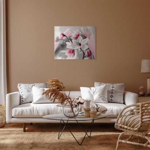 Obraz do samodzielnego malowania - Magnolia (szare tło) 50x40