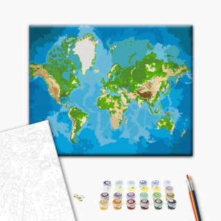 Obraz do samodzielnego malowania - Mapa świata (niebiesko-zielona) 50x40