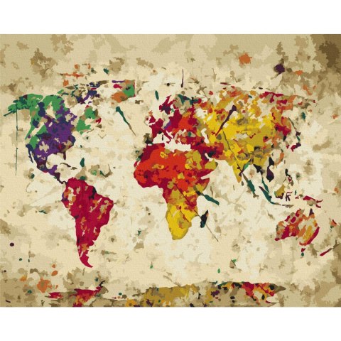 Obraz do samodzielnego malowania - Mapa świata (plamy barwne) 50x40