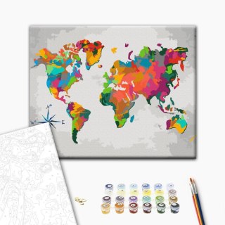 Obraz do samodzielnego malowania - Mapa świata (z różą wiatrów) 50x40