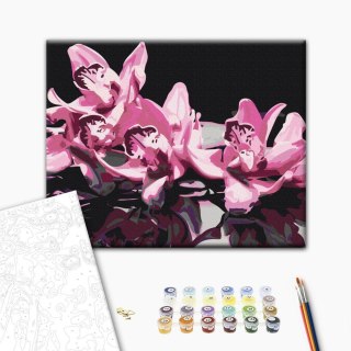 Obraz do samodzielnego malowania - Różowa orchidea (czarne tło) 50x40