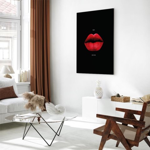 Obraz - Czerwone usta (1-częściowy) - czarne tło z napisami po angielsku 40x60 Standard