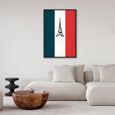 Obraz - Flaga Francji z graficzną wieżą Eiffla 40x60 W ramie drewnianej czarnej
