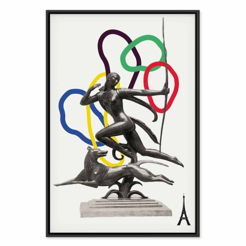 Obraz - Kobieta z psem - ilustracja 40x60 W ramie drewnianej czarnej