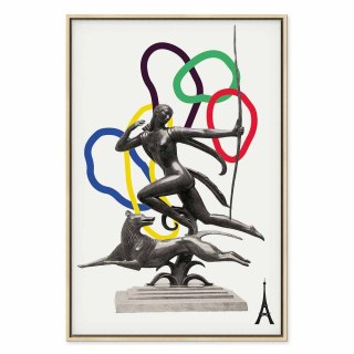 Obraz - Kobieta z psem - ilustracja 60x90 W ramie drewnianej naturalnej