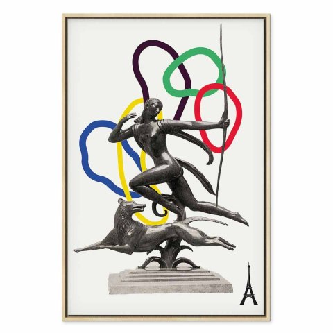 Obraz - Kobieta z psem - ilustracja 60x90 W ramie drewnianej naturalnej
