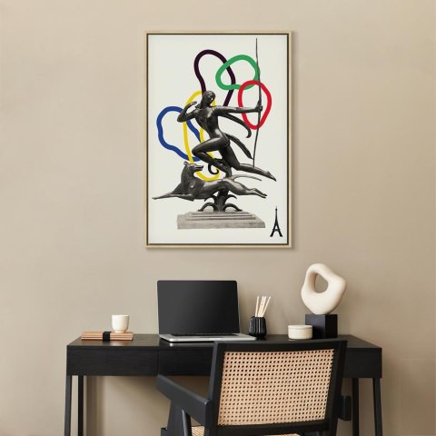 Obraz - Kobieta z psem - ilustracja 60x90 W ramie drewnianej naturalnej