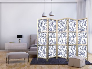 Parawan japoński - Rzym i botanika - niebieski wzór z motywem greckim i roślinnym 225x172