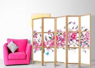 Parawan japoński - Styl japoński: Kwiaty i motyle II 225x172
