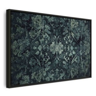 Obraz - Wzór orientalny dywanowy: szmaragdowe ornamenty i przetarte wzory 120x80 W ramie drewnianej czarnej