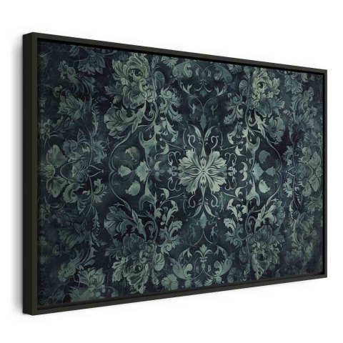 Obraz - Wzór orientalny dywanowy: szmaragdowe ornamenty i przetarte wzory 120x80 W ramie drewnianej czarnej