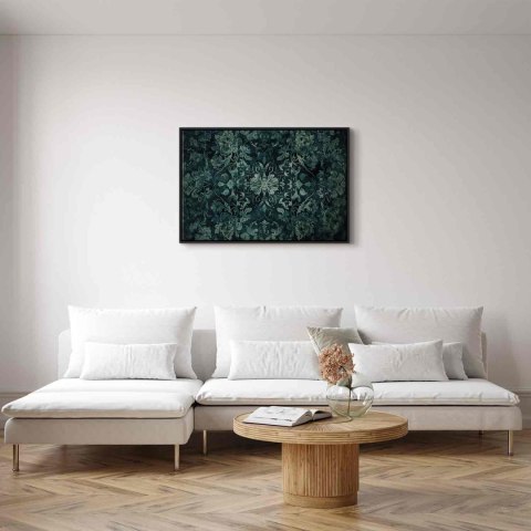 Obraz - Wzór orientalny dywanowy: szmaragdowe ornamenty i przetarte wzory 120x80 W ramie drewnianej czarnej