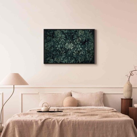 Obraz - Wzór orientalny dywanowy: szmaragdowe ornamenty i przetarte wzory 120x80 W ramie drewnianej czarnej
