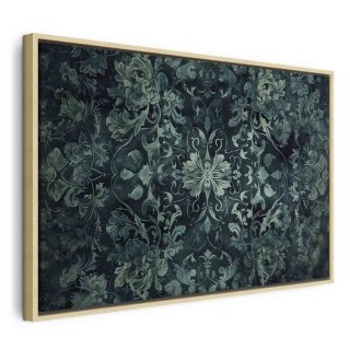 Obraz - Wzór orientalny dywanowy: szmaragdowe ornamenty i przetarte wzory 120x80 W ramie drewnianej naturalnej