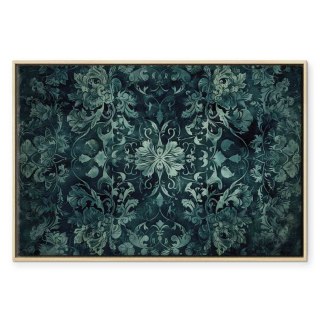 Obraz - Wzór orientalny dywanowy: szmaragdowe ornamenty i przetarte wzory 120x80 W ramie drewnianej naturalnej