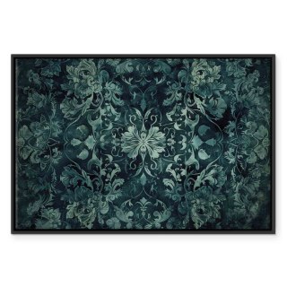 Obraz - Wzór orientalny dywanowy: szmaragdowe ornamenty i przetarte wzory 60x40 W ramie drewnianej czarnej