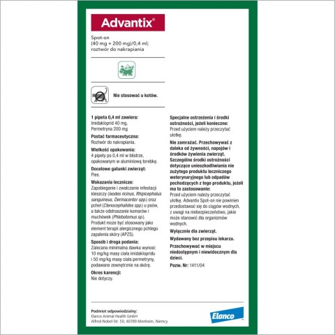 Bayer Advantix Krople Na Kleszcze I Pchły 4x0,4ml