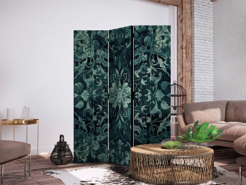 Parawan - Wzór orientalny dywanowy - szmaragdowe ornamenty i przetarte wzory 135x172 Dwustronny