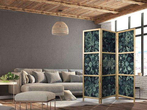 Parawan japoński - Wzór orientalny dywanowy - szmaragdowe ornamenty i przetarte wzory 135x172