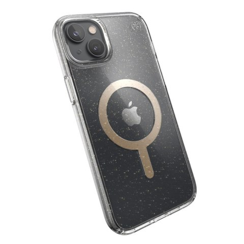 Speck Presidio Perfect-Clear with Glitter + MagSafe - Etui iPhone 15 Plus / 14 Plus z powłoką MICROBAN (Clear / Gold Glitter)