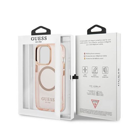 Guess Gold Outline Translucent MagSafe - Etui iPhone 13 Pro (różowy)