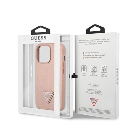 Guess Saffiano Triangle Logo Case - Etui iPhone 14 Pro (różowy)