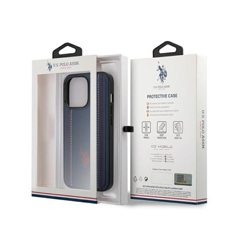 US Polo Assn Leather Stitch - Etui iPhone 14 Pro Max (granatowy)