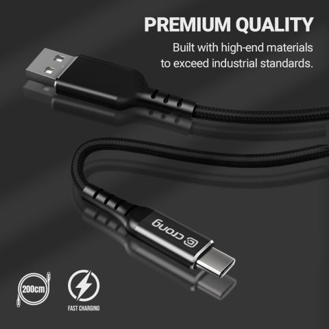 Crong Armor Link - Kabel 100W PD 5A USB-C do USB-C 200cm (czarny)