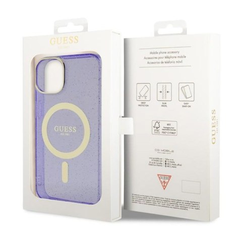 Guess Glitter Gold MagSafe - Etui iPhone 14 Plus (Purpurowy)