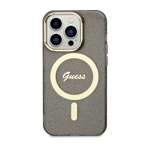 Guess Glitter Gold MagSafe - Etui iPhone 14 Pro (Czarny)