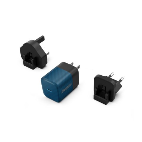 Energizer Ultimate - Ładowarka sieciowa podróżna Multiplug EU / UK / US GaN USB-C 20W PD (Niebieski)