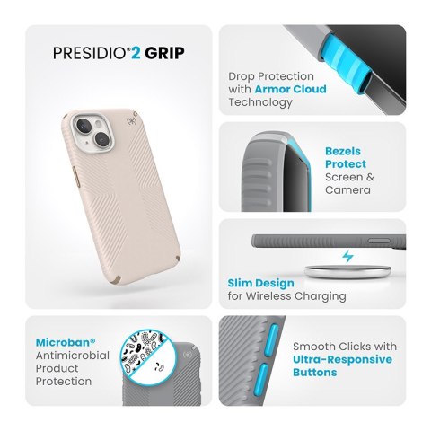 Speck Presidio2 Grip - Etui iPhone 17e / 16e / 15 / 14 / 13 (Bleached Bone / Heirloom Gold / Hazel Brown)