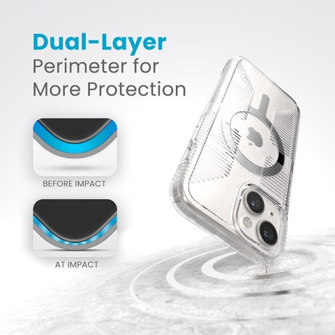 Speck Gemshell Grip + MagSafe - Etui do iPhone 17e / 16e / 15 / 14 / 13 (Clear / Chrome Finish)