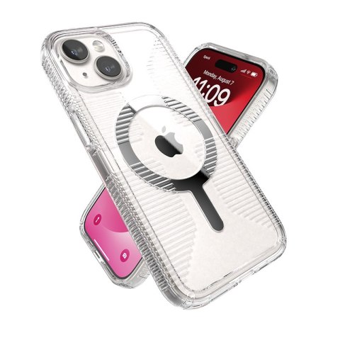 Speck Gemshell Grip + MagSafe - Etui do iPhone 17e / 16e / 15 / 14 / 13 (Clear / Chrome Finish)