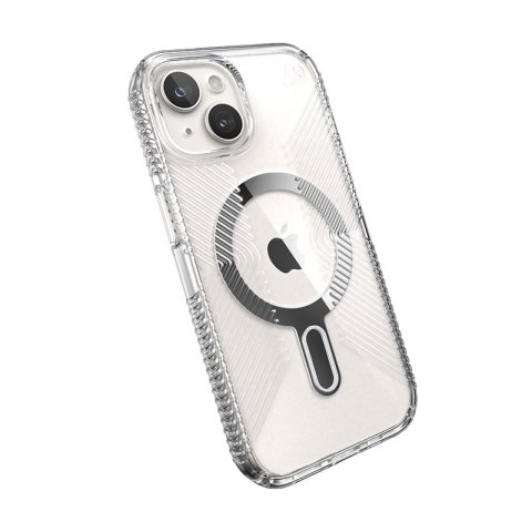 Speck Presidio Perfect-Clear Grip ClickLock & MagSafe - Etui iPhone 17e / 16e / 15 / 14 / 13 (Clear / Chrome Finish / Serene Sil