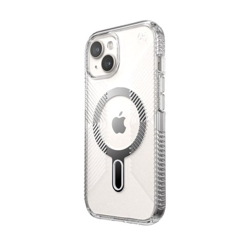 Speck Presidio Perfect-Clear Grip ClickLock & MagSafe - Etui iPhone 17e / 16e / 15 / 14 / 13 (Clear / Chrome Finish / Serene Sil