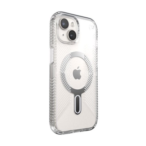 Speck Presidio Perfect-Clear Grip ClickLock & MagSafe - Etui iPhone 17e / 16e / 15 / 14 / 13 (Clear / Chrome Finish / Serene Sil