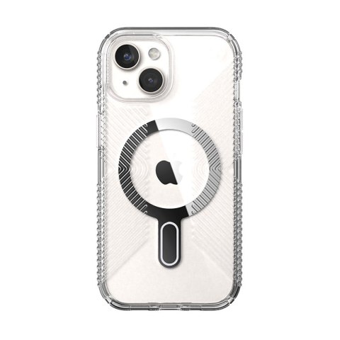 Speck Presidio Perfect-Clear Grip ClickLock & MagSafe - Etui iPhone 17e / 16e / 15 / 14 / 13 (Clear / Chrome Finish / Serene Sil