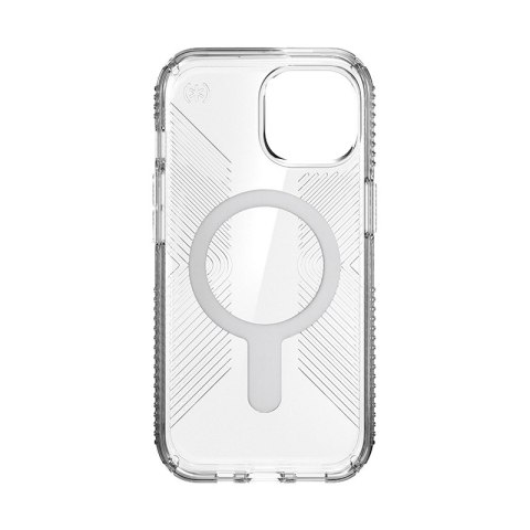Speck Presidio Perfect-Clear Grip ClickLock & MagSafe - Etui iPhone 17e / 16e / 15 / 14 / 13 (Clear / Chrome Finish / Serene Sil