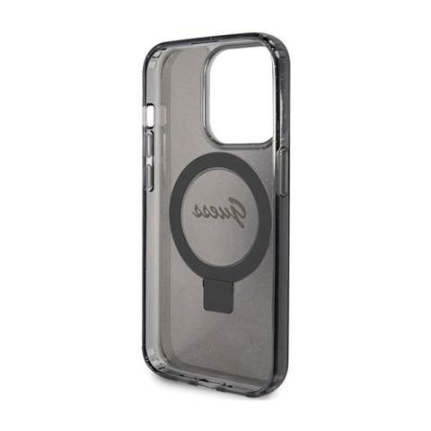 Guess Ring Stand Script Glitter MagSafe - Etui iPhone 15 Pro Max (czarny)