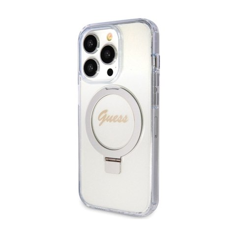 Guess Ring Stand Script Glitter MagSafe - Etui iPhone 15 Pro (przezroczysty)